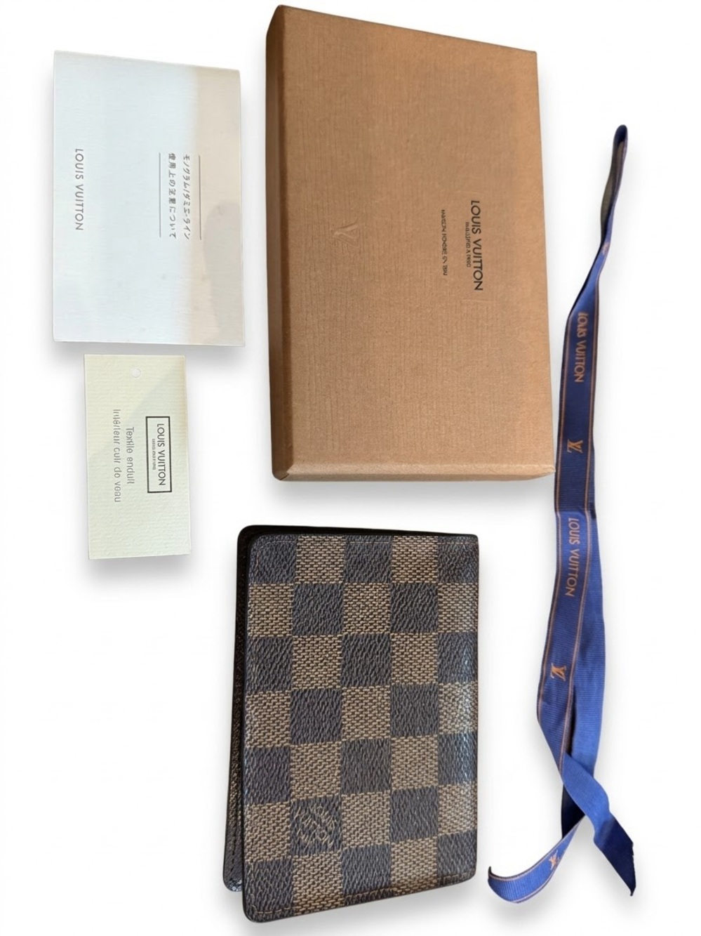 Louis Vuitton Brown Damier Canvas Passport Holder with Box & Ribbon